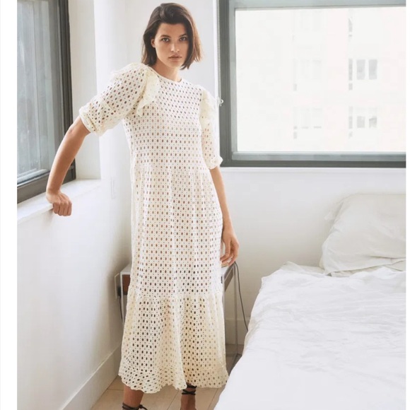 Mango Ruffled Open-Work Dress NWT - Picture 2 of 10